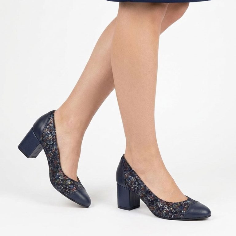 pantofi bleumarin din piele cu toc mic dama amiruna1234