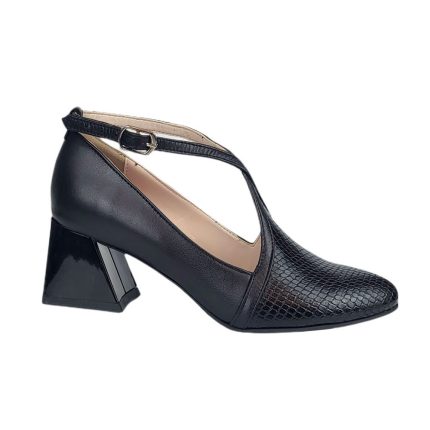 Pantofi negri din piele eleganti cu toc mic SV319