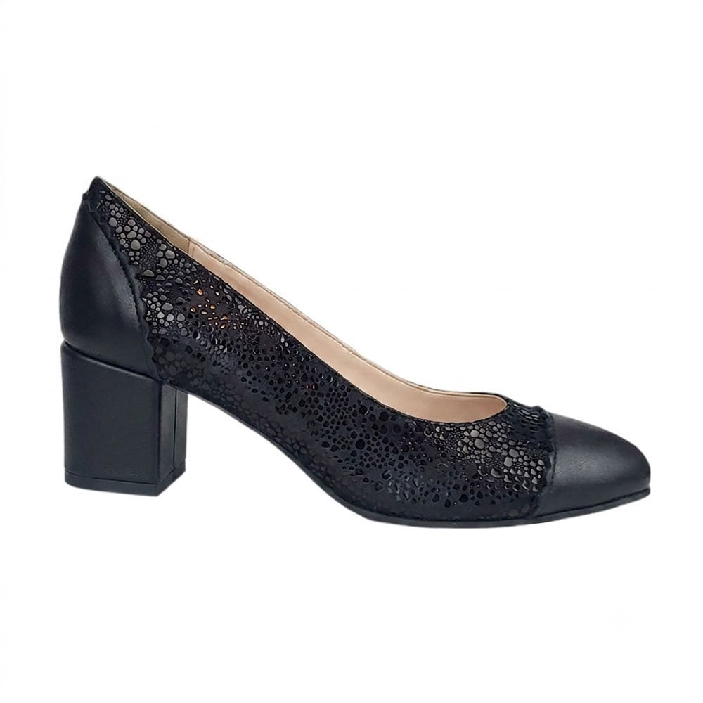 pantofi-negri-piele-deosebit13 Pantofi negri din piele eleganti cu toc mic SV306 - imagine 1
