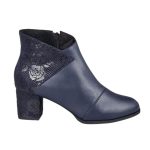Botine bleumarin din piele cu toc mic SV402 - imagine 3
