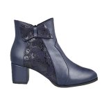 Botine bleumarin din piele cu toc mic SV408 - imagine 3