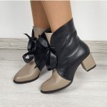 botine negre din piele cu toc mic SV00406