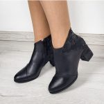 botine negre din piele cu toc mic SV407