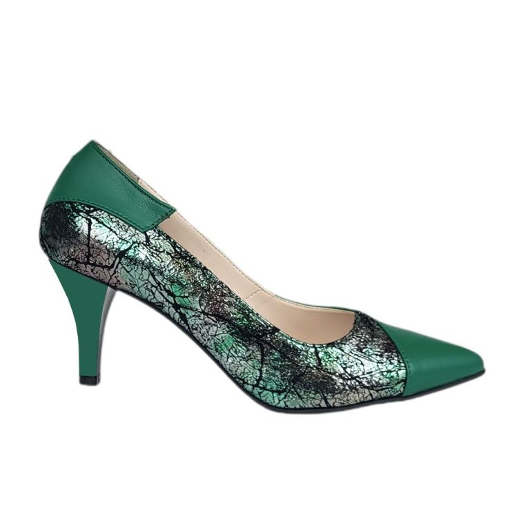 pantofi dama din piele eleganti verzi stiletto maria