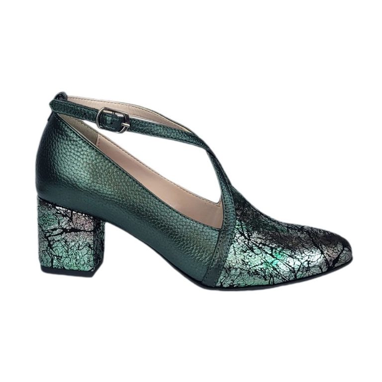 pantofi dama din piele naturala eleganti verzi cu toc mic anemona barete 1