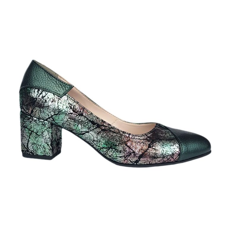 pantofi dama din piele naturala eleganti verzi cu toc mic mirabella