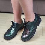 pantofi verzi dama din piele cu talpa joasa si siret SV333 - imagine 2