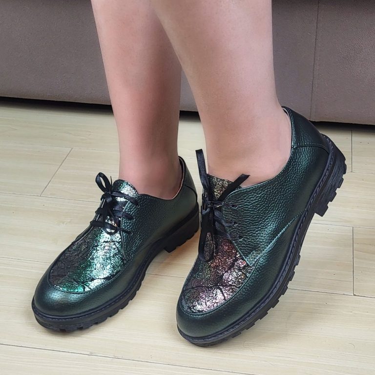 pantofi dama office eleganti cu talpa joasa din piele naturala verzi cu siret aruna23