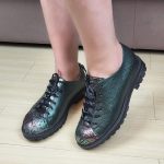 pantofi verzi dama din piele cu talpa joasa si siret SV335 - imagine 2