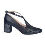 Pantofi negri din piele eleganti cu toc mic SV328