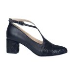 Pantofi negri din piele eleganti cu toc mic SV331