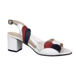 Sandale elegante albe din piele cu toc mic SV294