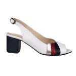Sandale elegante albe din piele cu toc mic SV295