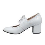 Pantofi eleganti din piele cu toc mic alb SV136 - imagine 4