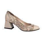 Pantofi bej din piele eleganti cu toc mic SV00308