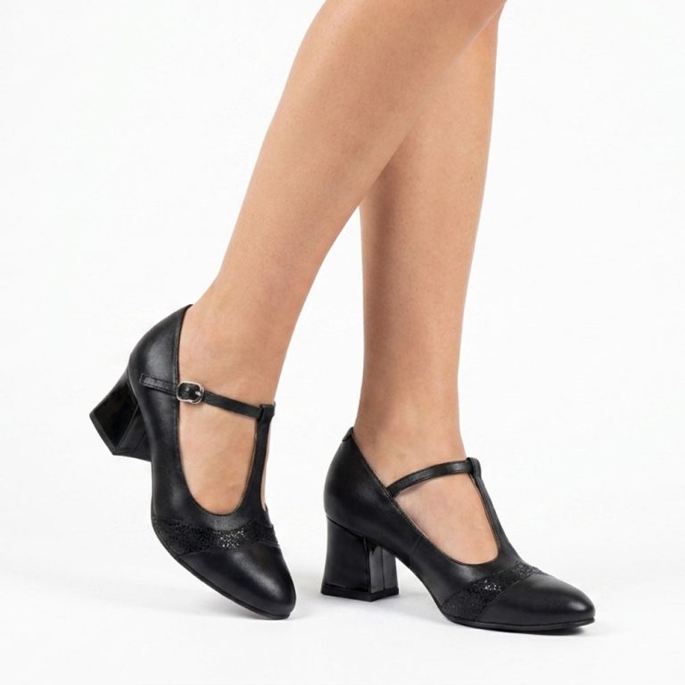 pantofi eleganti cu toc mic din piele naturala negri cu bareta glezna23