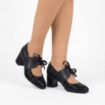 Pantofi eleganti negri din piele cu toc mic SV346 - imagine 2