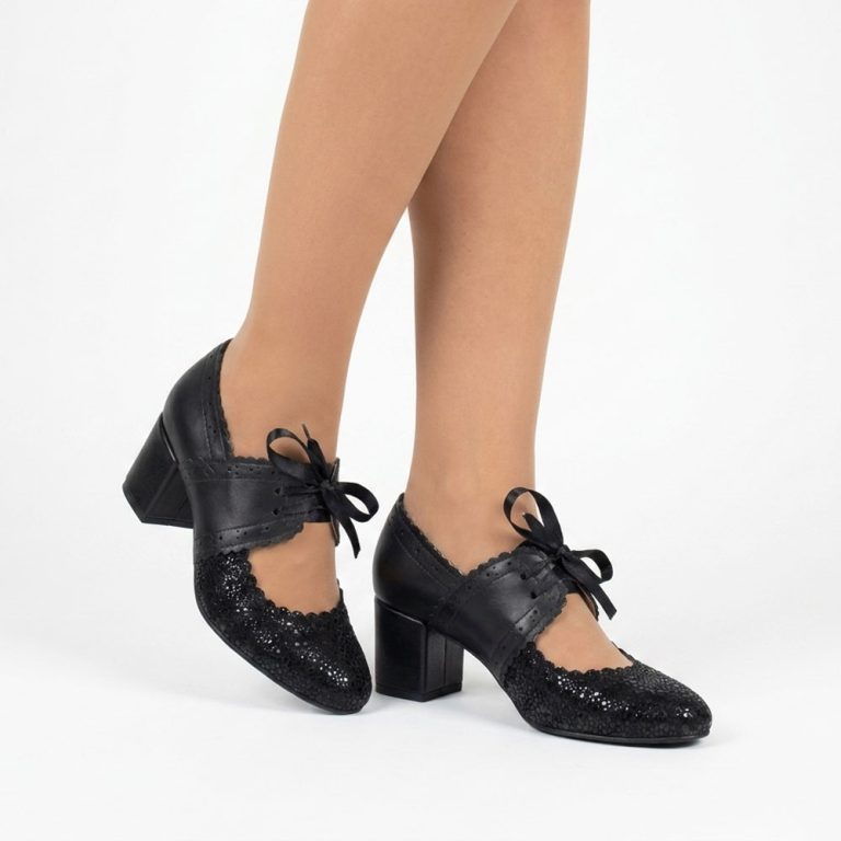 pantofi eleganti negri din piele mary jane cu toc mic