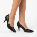Pantofi negri din piele eleganti cu toc subtire  SV347 - imagine 2