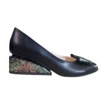 Pantofi eleganti din piele cu toc mic negru SV342
