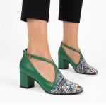 Pantofi verzi eleganti din piele cu toc mic SV338 - imagine 2