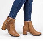 botine maro din piele cu toc mic SV421