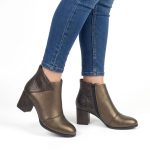 botine bronz din piele cu toc mic SV419
