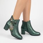 botine verzi din piele cu toc mic SV415