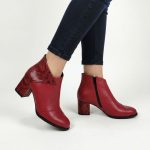botine rosii din piele cu toc mic SV417