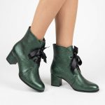 botine verzi din piele cu toc mic SV414