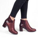 botine visinii din piele cu toc mic SV427