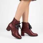 botine visinii din piele cu toc mic SV424
